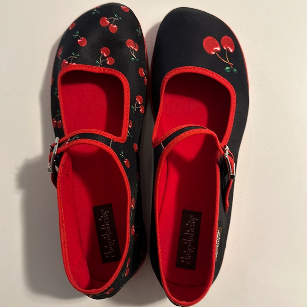 Hot chocolate design official brand Mary Jane flats with cherry design